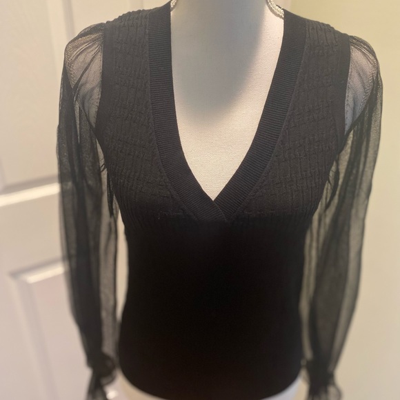 New Anthropologie Maeve Sheer-Sleeve Sweater size M BLACK - Picture 5 of 12